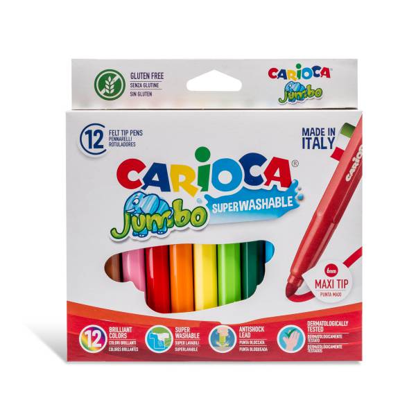 ΜΑΡΚΑΔΟΡΟΙ ΖΩΓΡΑΦΙΚΗΣ CARIOCA JUMBO SUPERWASHABLE 12 ΧΡΩΜΑΤΩΝ ΧΟΝΤΡΗ ΜΥΤΗ 6MM