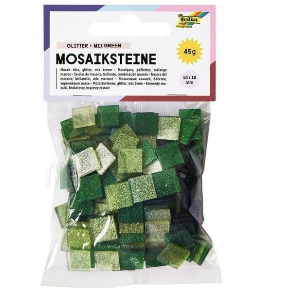 ΨΗΦΙΔΕΣ ΜΩΣΑΪΚΑ ΠΛΑΚΑΚΙΑ GLITTER MIX, 45G, 10X10MM, 190 ΤΕΜΑΧΙΑ, ΠΡΑΣΙΝΟ