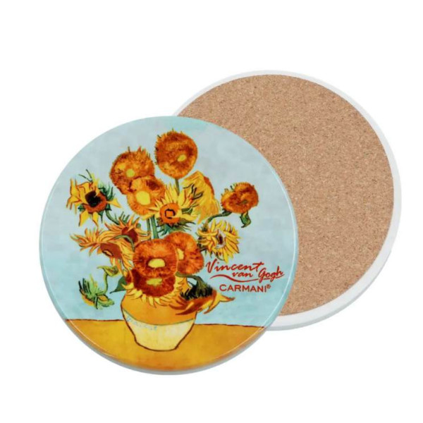 Κεραμικό σουπλά, στρογγυλό - V. van Gogh, Ηλιοτρόπια σε βάζο (CARMANI)