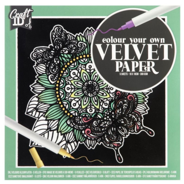 COLOURING PAPER VELVET 18X18CM 5ΦΥΛΛΑ 2 ΣΧΕΔΙΑ
