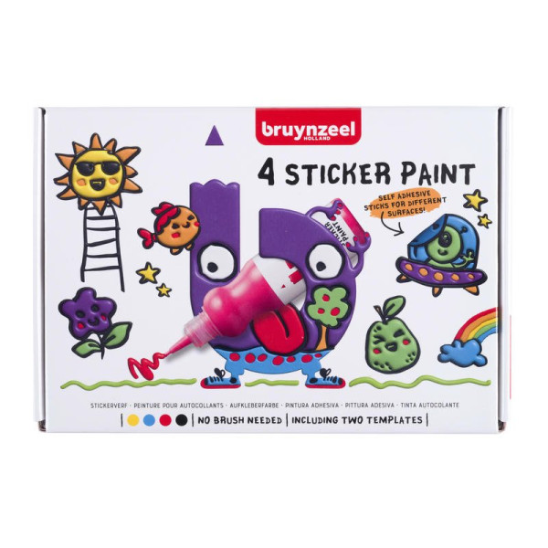 ΣΕΤ ΖΩΓΡΑΦΙΚΗΣ STICKERPAINT BRUYNZEEL ΜΕ ΧΡΩΜΑΤΑ (4X50ml) & 2 ΠΑΤΡΟΝ