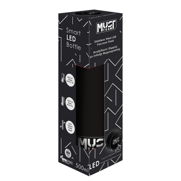 ΘΕΡΜΟΣ ΑΝΟΞΕΙΔΩΤΟ ΜΑΥΡΟ 500ml ΜΕ LED ΕΝΔΕΙΞΗ ΘΕΡΜΟΚΡΑΣΙΑΣ