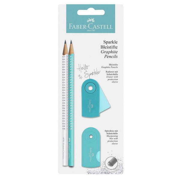 ΜΟΛΥΒΙ SPARKLE FABER CASTELL ΛΕΥΚΟ/ΤΙΡΚΟΥΑΖ  ΓΟΜΟΛΑΣΤΙΧΑ MINI SLEEVE ΚΑΙ ΞΥΣΤΡΑ
