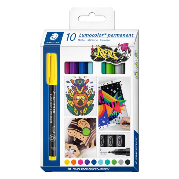 ΜΑΡΚΑΔΟΡΟΙ ΑΝΕΞΙΤΗΛΟΙ 10ΧΡΩΜΑΤΑ  F LUMOCOLOR STAEDTLER