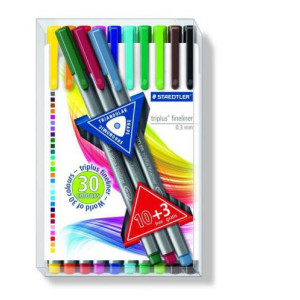 ΜΑΡΚΑΔΟΡΟΙ ΤΡΙΓΩΝΟΙ ΣΕΤ 10ΤΕΜ ΣΥΝ 3 ΔΩΡΟ TRIPLUS FINELINER STAEDTLER 334 TB13