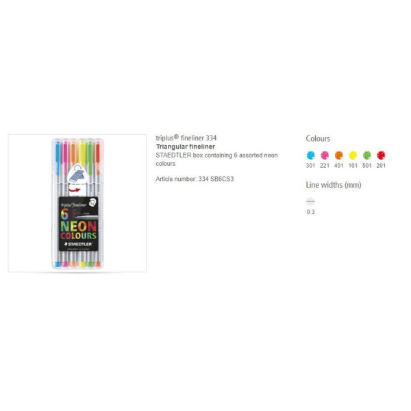ΜΑΡΚΑΔΟΡΟΙ ΤΡΙΓΩΝΟΙ ΣΕΤ 6ΤΕΜ ΝΕΟΝ TRIPLUS FINELINER STAEDTLER 334-SB6CS3