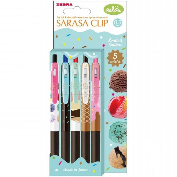 ΣΤΥΛΟ GEL SARASA CLIP ICE CREAM 0.5 ZEBRA ΣΕΤ 5 ΧΡΩΜΑΤΑ