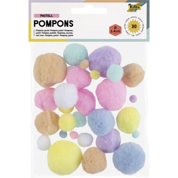 ΠΟΜΠΟΜ 30ΤΕΜ PASTEL ΔΙΑΦΟΡΑ ΜΕΓΕΘΗ FOLIA