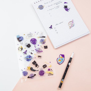 ΑΥΤΟΚΟΛΛΗΤΑ MESHU "SPACE CATS" 10x21cm 35 stickers