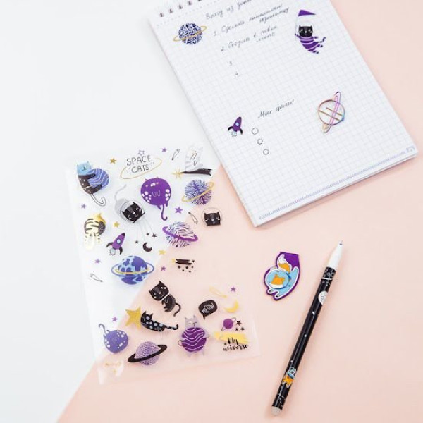 ΑΥΤΟΚΟΛΛΗΤΑ MESHU "SPACE CATS" 10x21cm 35 stickers