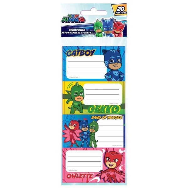 ΕΤΙΚΕΤΕΣ ΑΥΤΟΚΟΛΛΗΤΕΣ "PJ MASKS" 20 ΤΕΜΑΧΙΑ ΣΕ 5 ΦΥΛΛΑ
