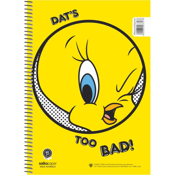 ΤΕΤΡΑΔΙΟ ΣΠΙΡΑΛ TWEETY 21X29/180ΣΕΛ 3Θ