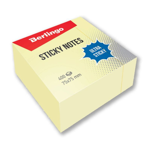 ΚΥΒΟΣ ΑΥΤΟΚΟΛΛΗΤΟΣ ΠΑΣΤΕΛ ΚΙΤΡΙΝΟΣ ULTRA STICKY 75x75mm 400 ΦΥΛΛΑ ' BERLINGO