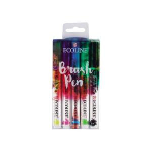 ECOLINA BRUSH-PEN SET 5TEM (ΜΑΥΡΟ,ΛΑΧΑΝΙ,ΓΑΛΑΖΙΟ ΡΟΖ,ΚΙΤΡΙΝΟ)