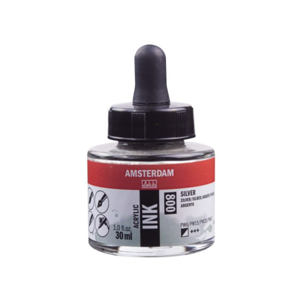 ΜΕΛΑΝΙ INK AMSTERDAM 800 30ML SILVER