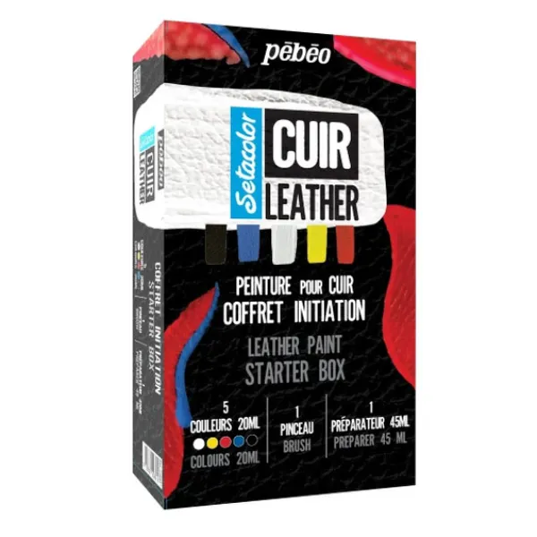 ΣΕΤ ΧΡΩΜΑΤΑ ΓΙΑ ΔΕΡΜΑ 5x20ml + Primer και πινέλο SETACOLOR LEATHER PEBEO