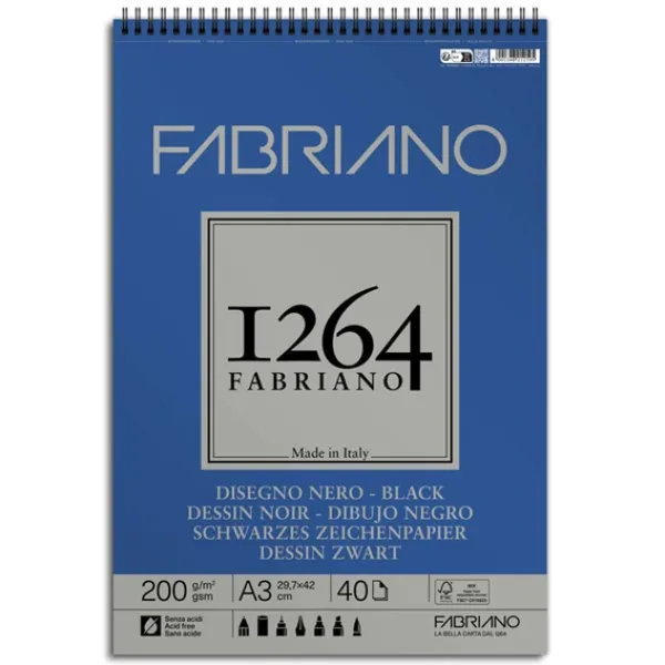 ΜΠΛΟΚ ΣΠΙΡΑΛ A3 1264 200GR BLACK ΖΩΓΡΑΦΙΚΗΣ -40 ΦΥΛΛΑ FABRIANO