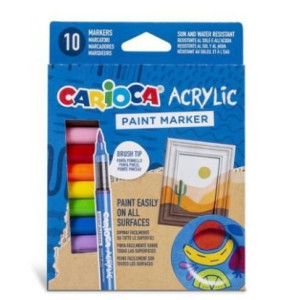 ΜΑΡΚΑΔΟΡΟΙ ΑΚΡΥΛΙΚΟΙ BRUSH  CARIOCA 10ΧΡΩΜΑΤΑ ΓΙΑ ΟΛΕΣ ΤΙΣ  ΕΠΙΦΑΝΕΙΕΣ