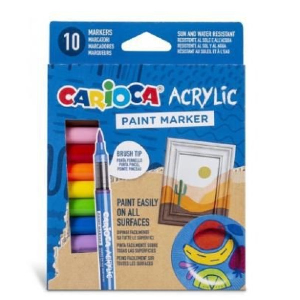 ΜΑΡΚΑΔΟΡΟΙ ΑΚΡΥΛΙΚΟΙ BRUSH  CARIOCA 10ΧΡΩΜΑΤΑ ΓΙΑ ΟΛΕΣ ΤΙΣ  ΕΠΙΦΑΝΕΙΕΣ
